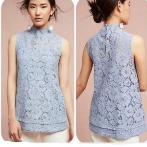 Anthropologie Maeve High Neck Lace Flutter Top  Emilie Lace Tank Blue XS